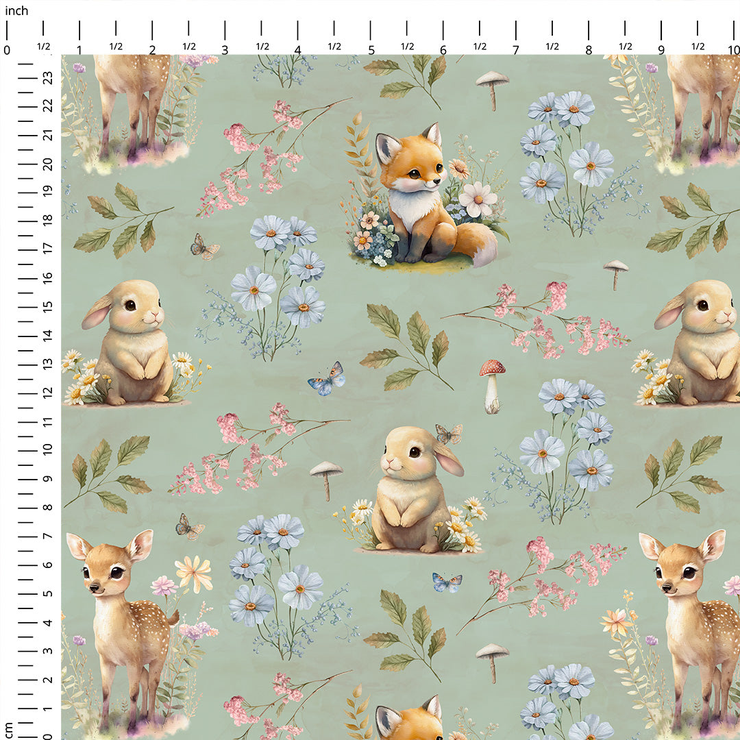 Woodland Animals Sage Fabric