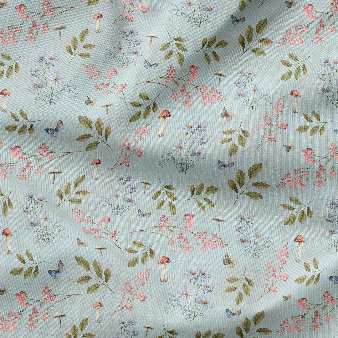 Woodland Flowers Blue Fabric
