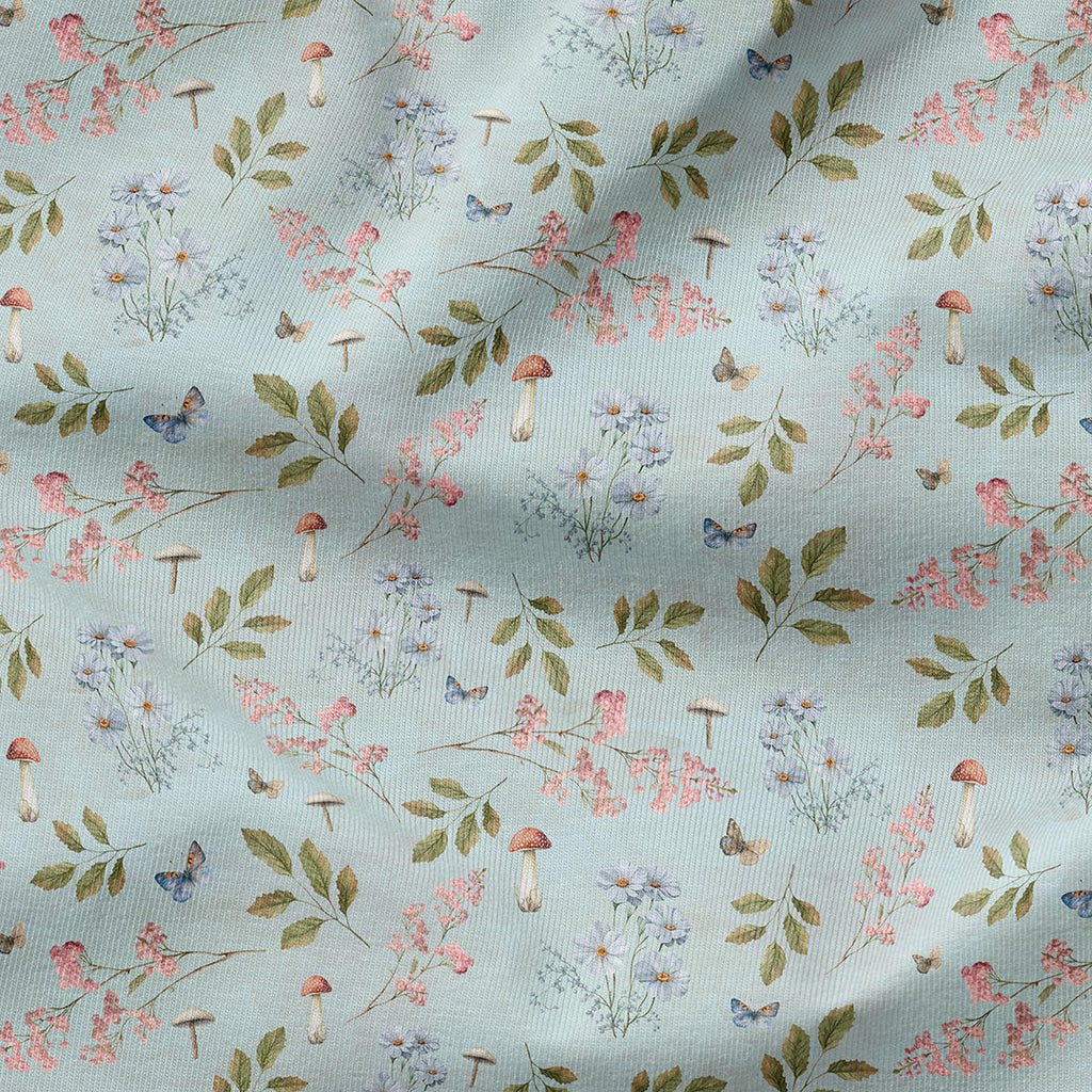 Woodland Flowers Blue Fabric