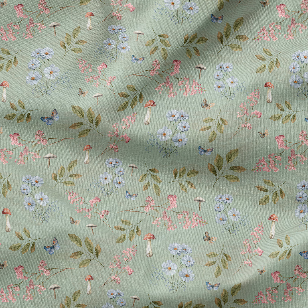 Woodland Flowers Sage Fabric