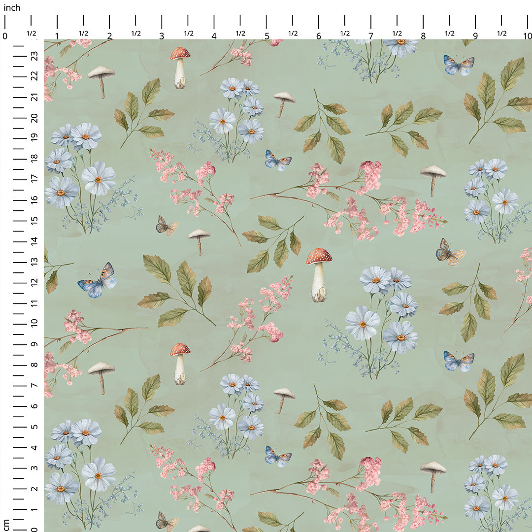 Woodland Flowers Sage Fabric