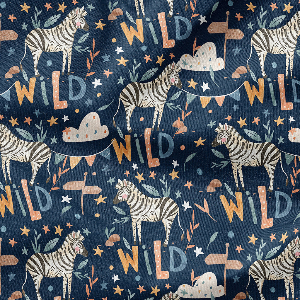 Zebra Party Navy Fabric