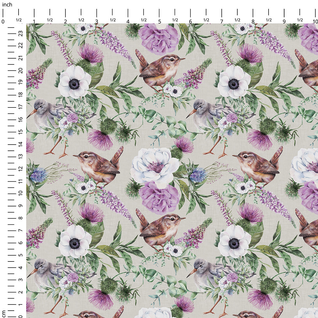 Bird & Floral Grey Fabric