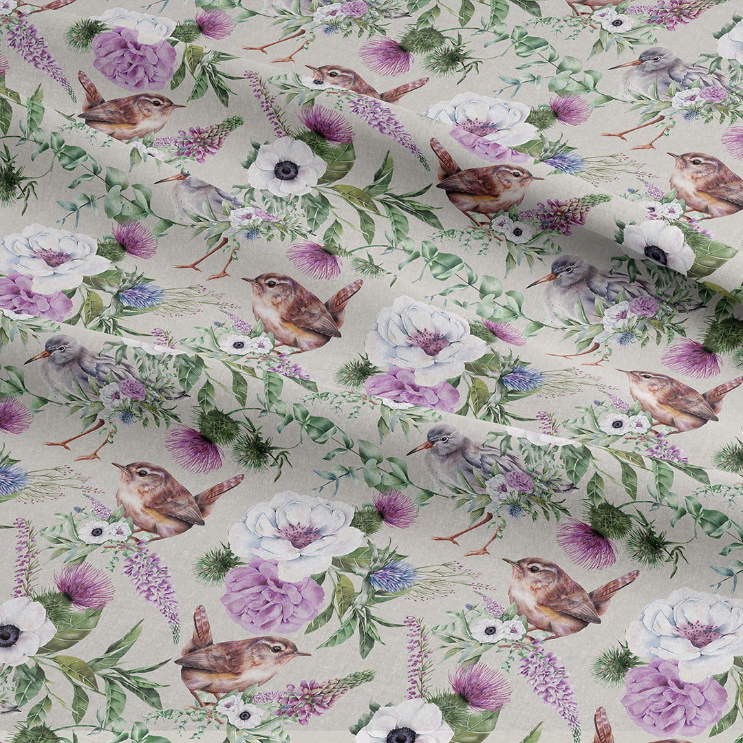 Bird & Floral Grey Fabric