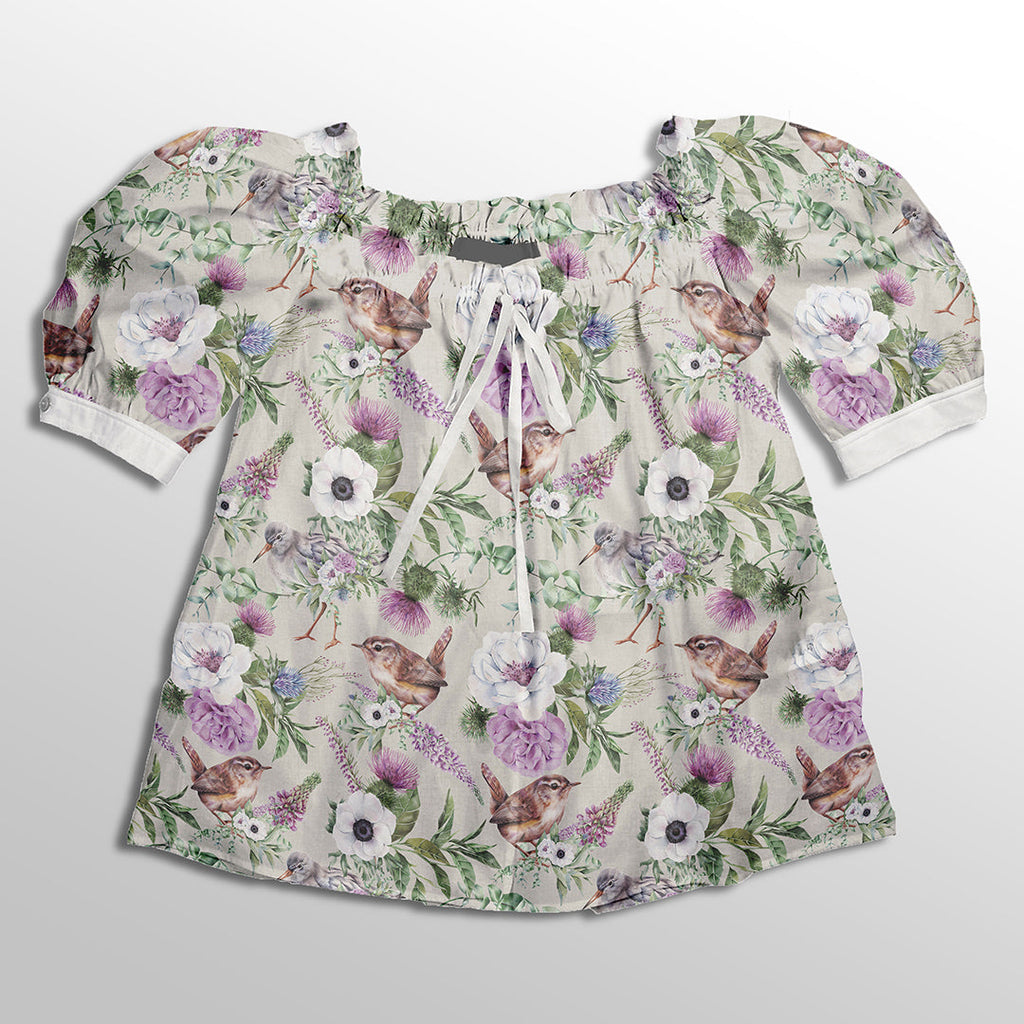 Bird & Floral Grey Fabric