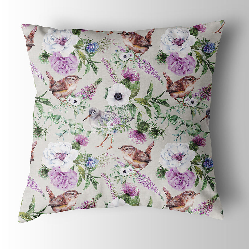 Bird & Floral Grey Fabric