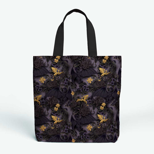 Black Floral Dragons Fabric