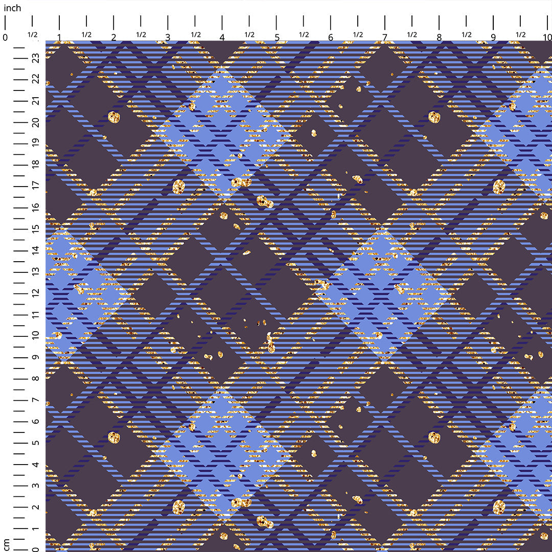 Blue Glitter Plaid Fabric 1455