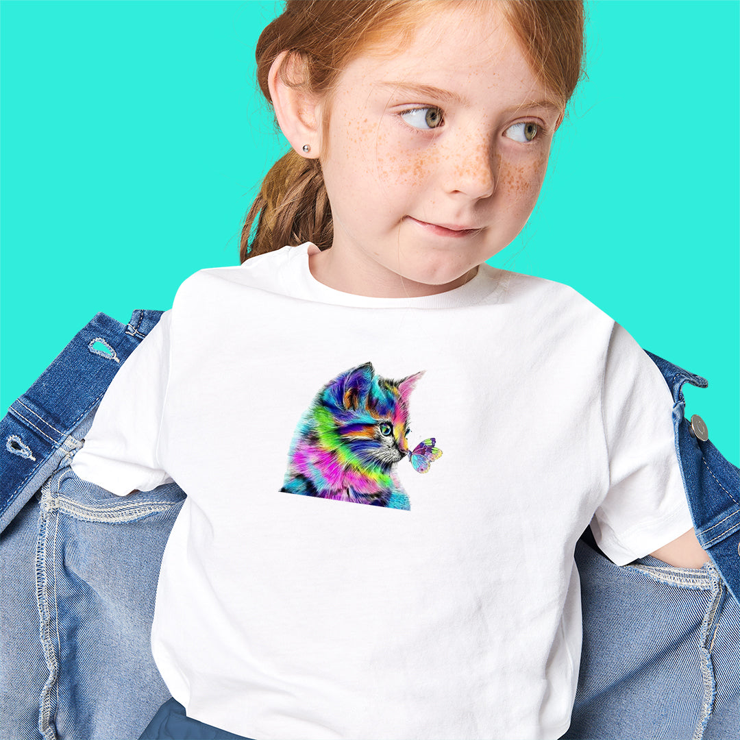 Colourful Cat Iron on fabric heat transfer DTF-66