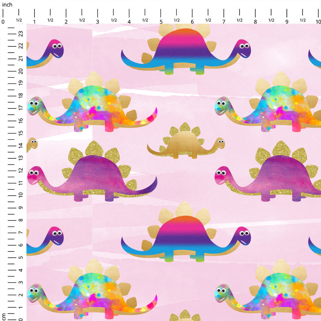 Colourful Dinosaurs Pink Fabric