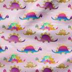 Colourful Dinosaurs Pink Fabric