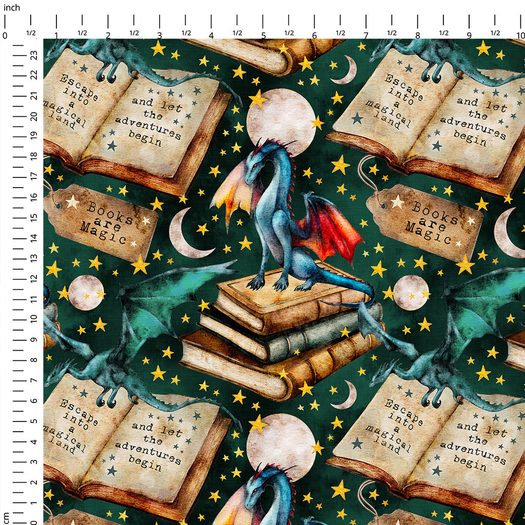 Fantasy Books Green Fabric