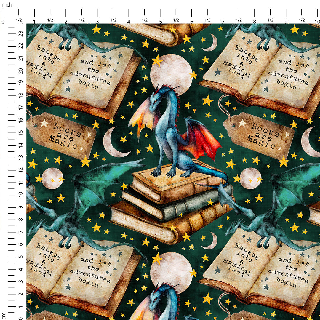 Fantasy Books Green Fabric