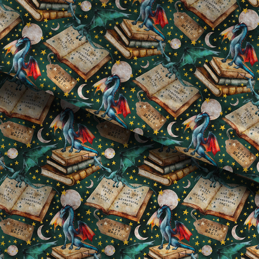 Fantasy Books Green Fabric