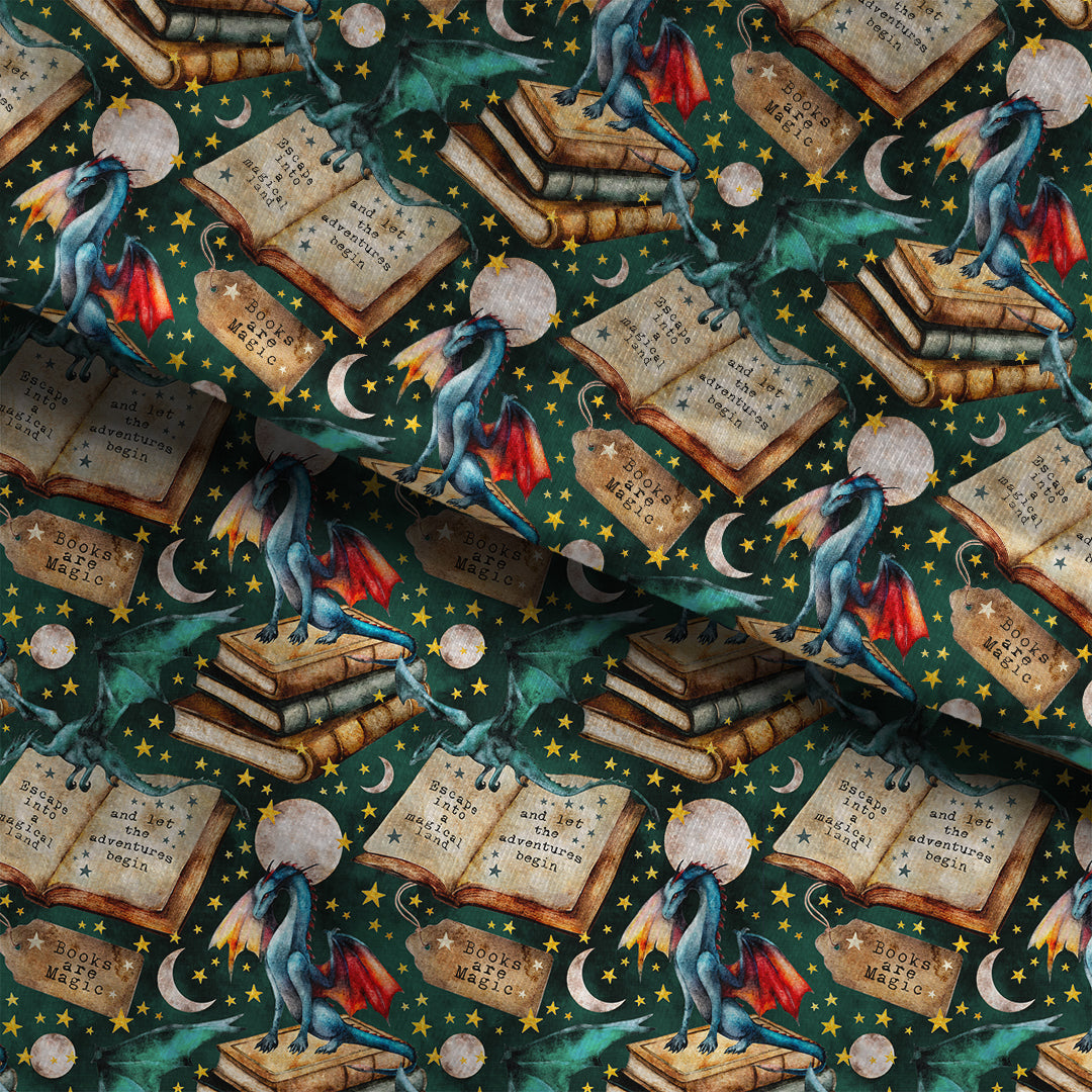 Fantasy Books Green Fabric