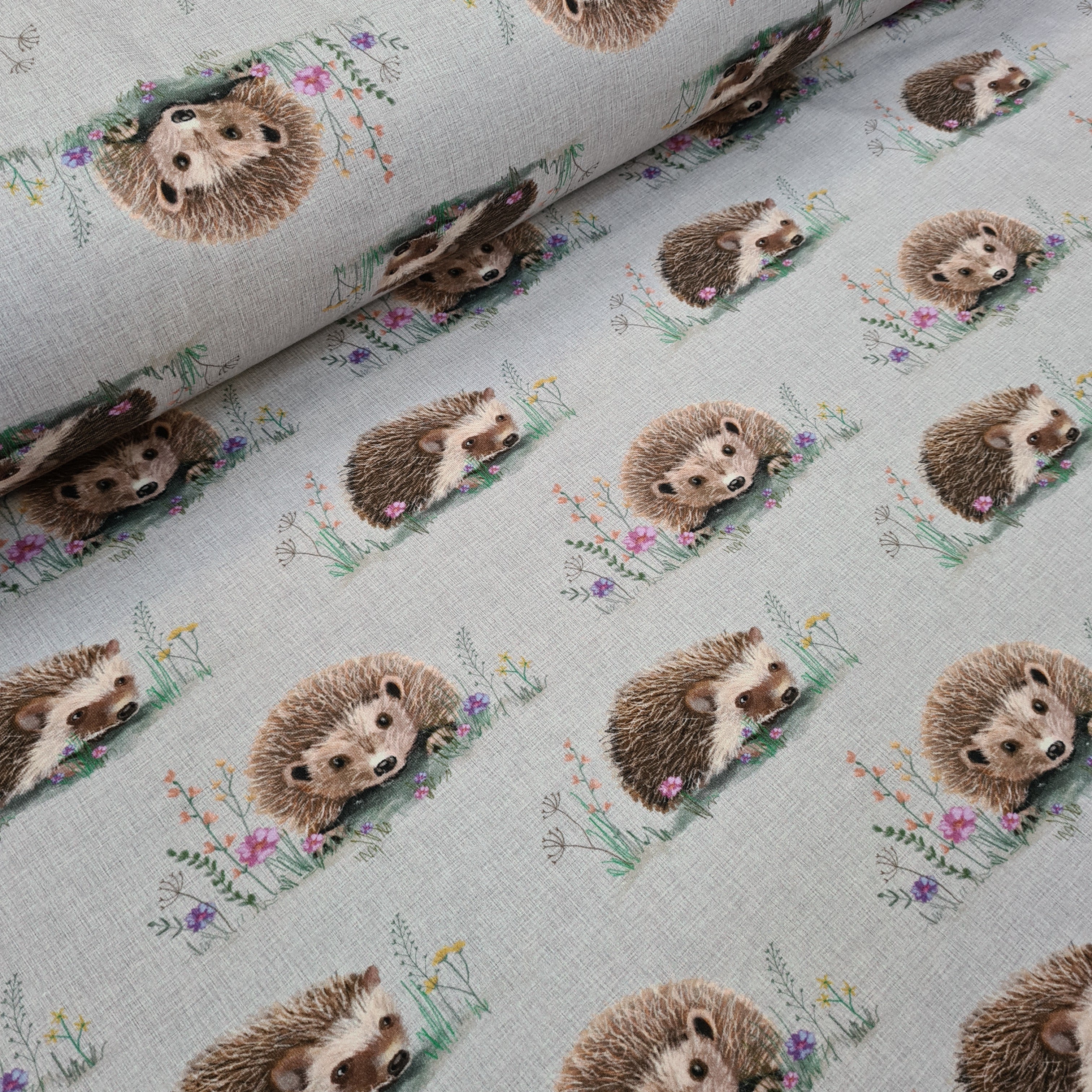 Hedgehogs Grey Fabric