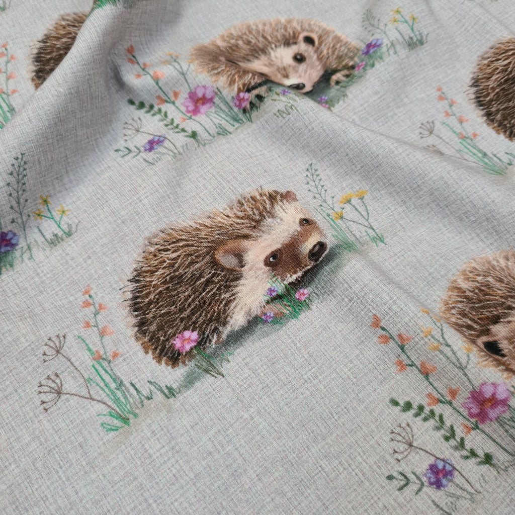 Hedgehogs Grey Fabric