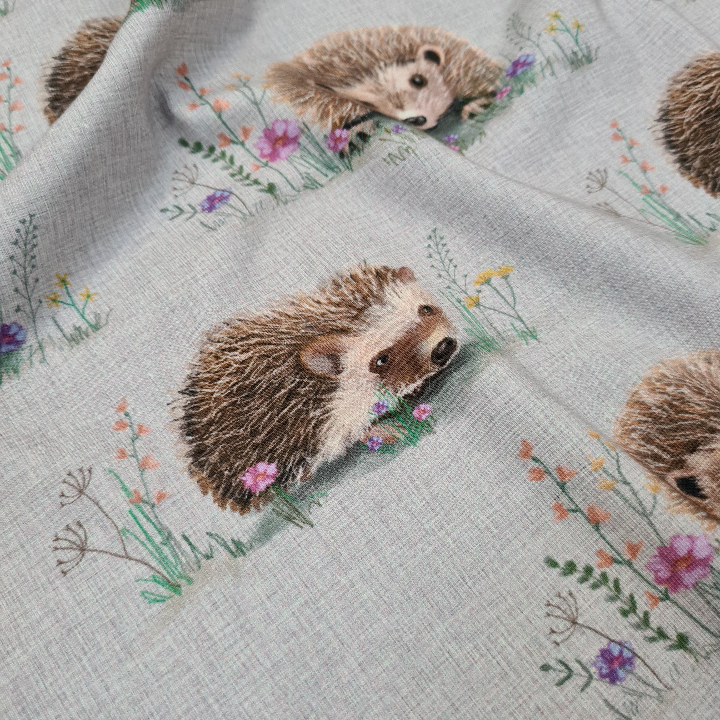 Hedgehogs Grey Fabric
