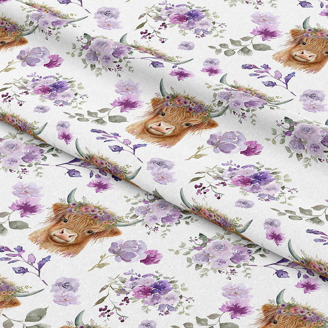 Floral Highland Cow Fabric