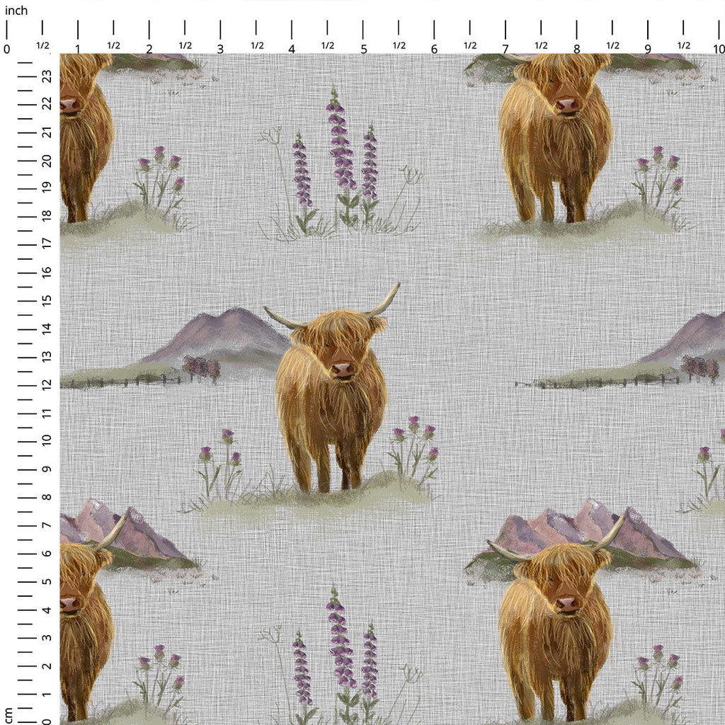 Highland Cows Grey Fabric