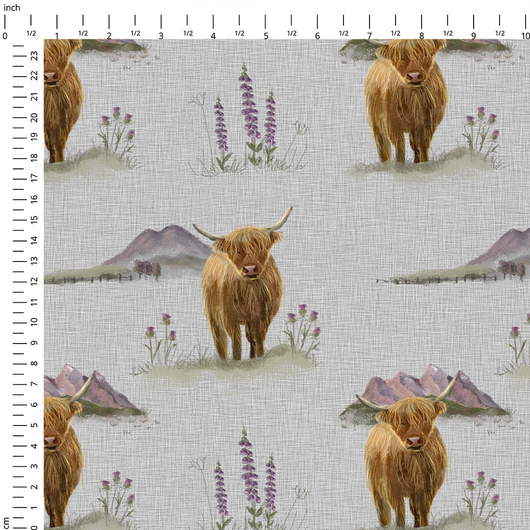 Highland Cows Grey Fabric