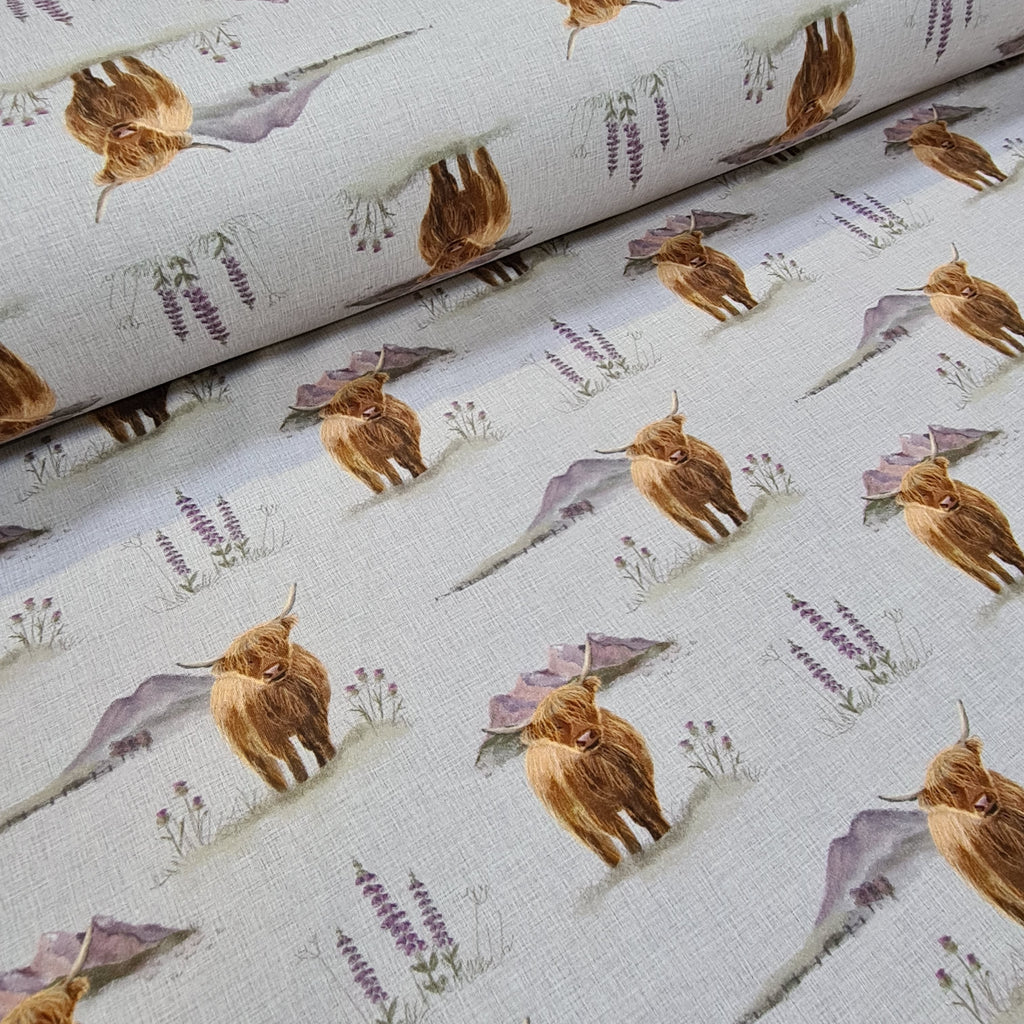 Highland Cows Grey Fabric