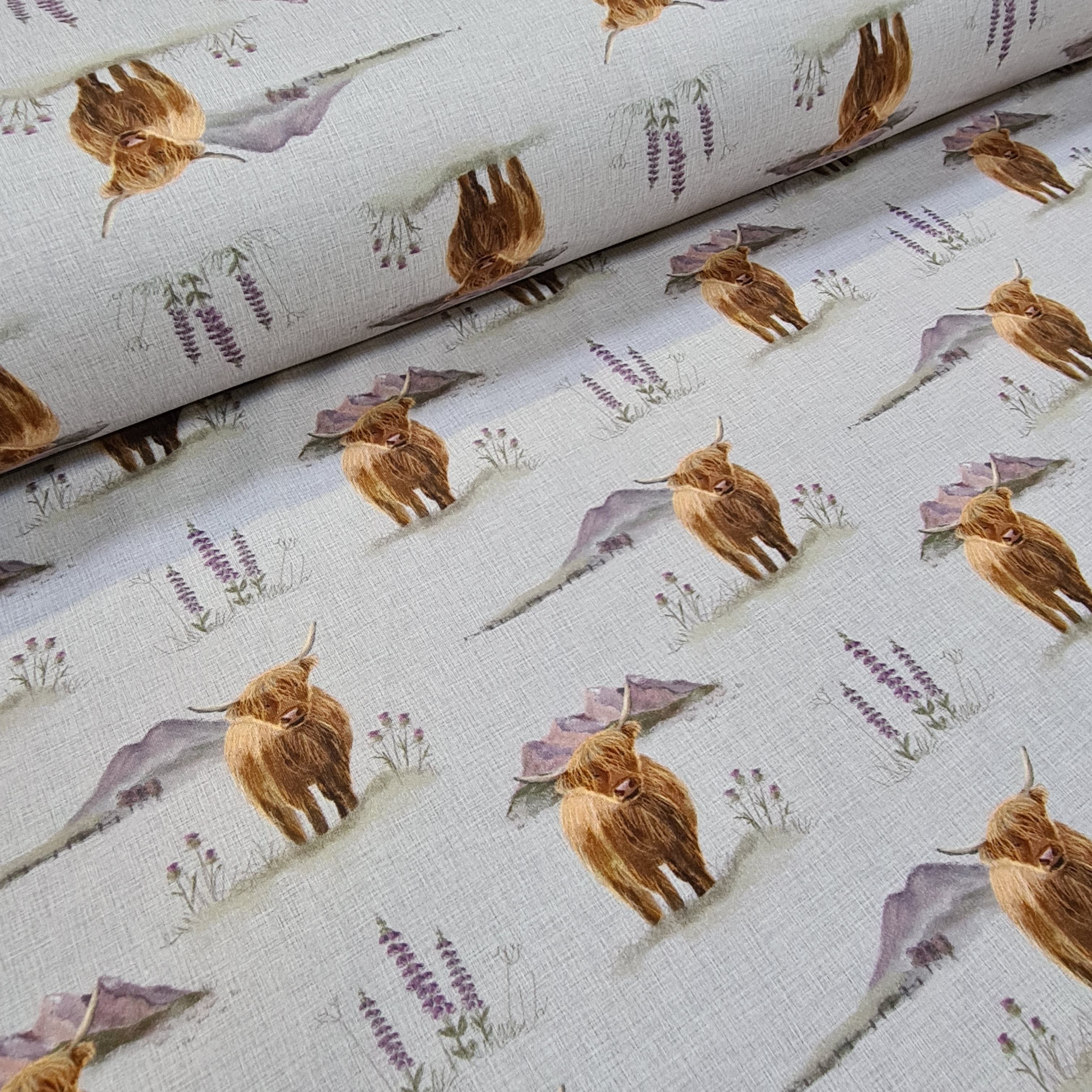 Highland Cows Grey Fabric