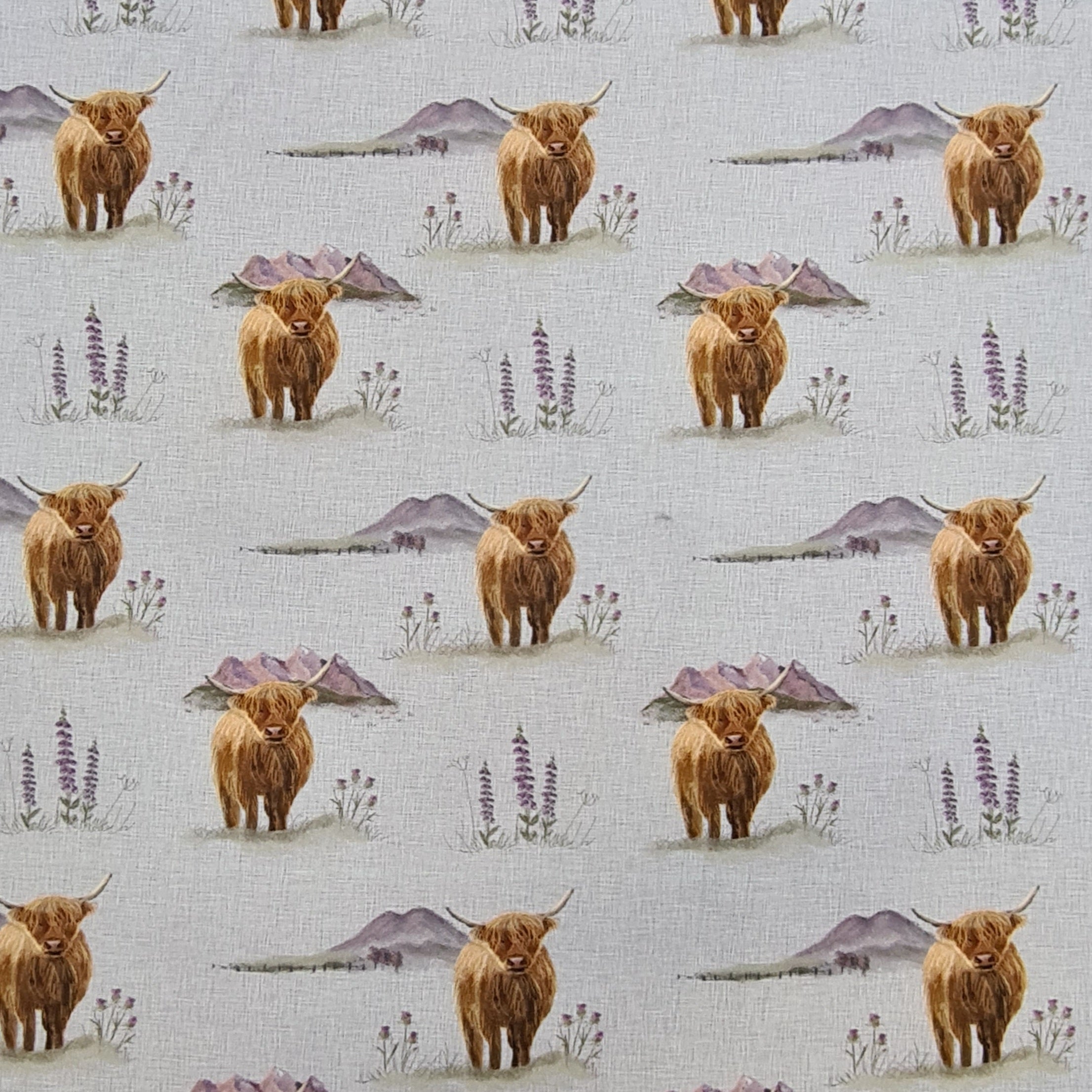 Highland Cows Grey Fabric