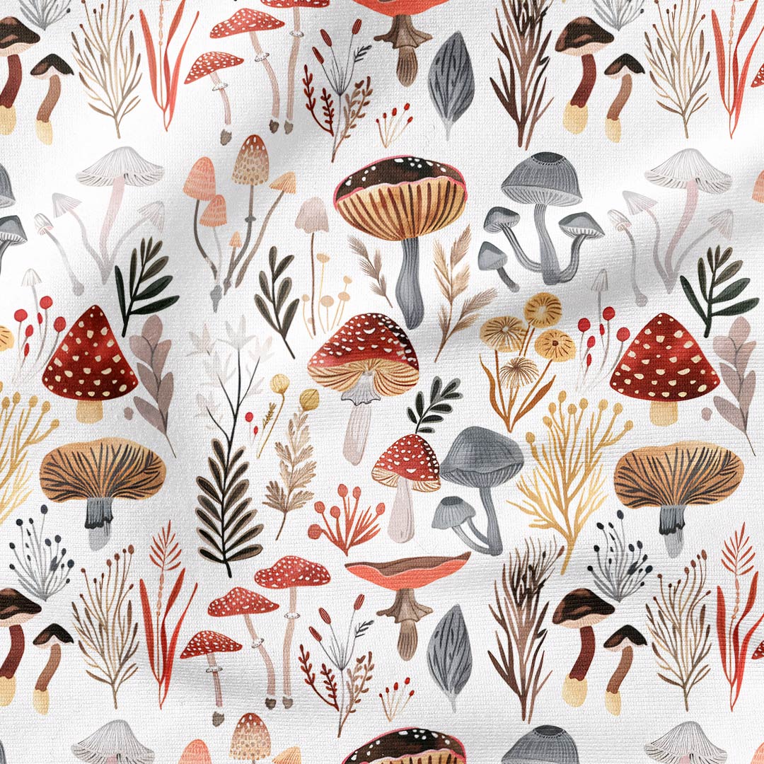 Mushrooms On White Fabric