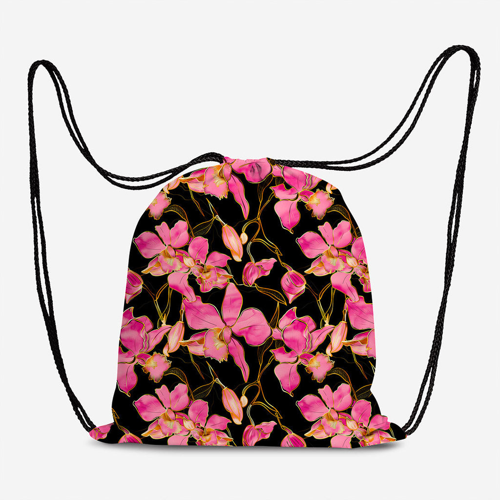 Pink Orchids on Black Fabric
