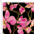 Pink Orchids on Black Fabric