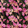Pink Orchids on Black Fabric