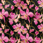 Pink Orchids on Black Fabric