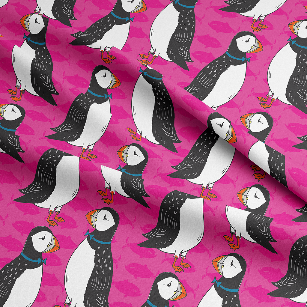 Puffins Pink Fabric