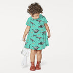 Rainbow Dinos Green Fabric