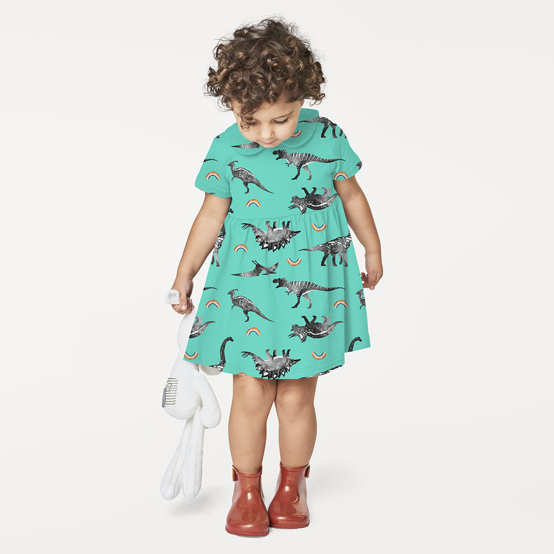 Rainbow Dinos Green Fabric
