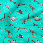 Rainbow Dinos Green Fabric