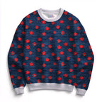 Red Flowers on Denim Fabric