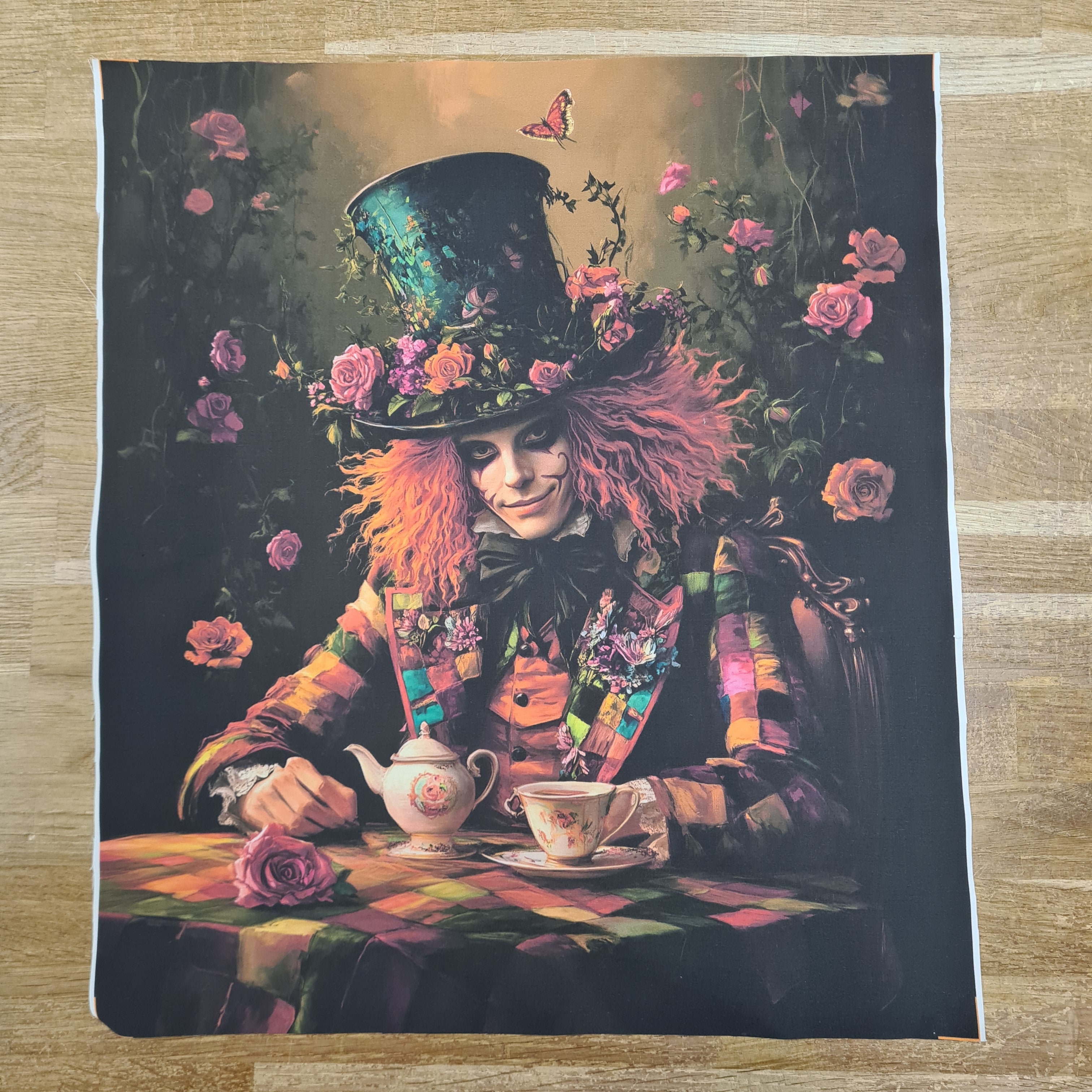 Mad Hatter Woven Cotton Tote Panel 40x45cm