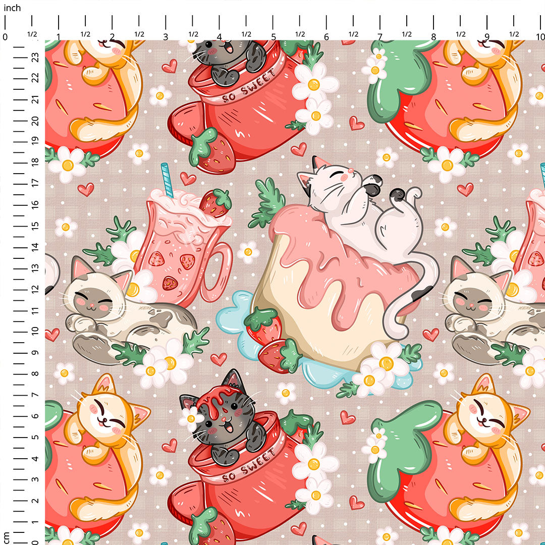 Strawberry Cats Beige Fabric