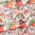 Strawberry Cats Pink Fabric