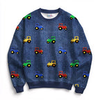 Tractors on Denim Fabric