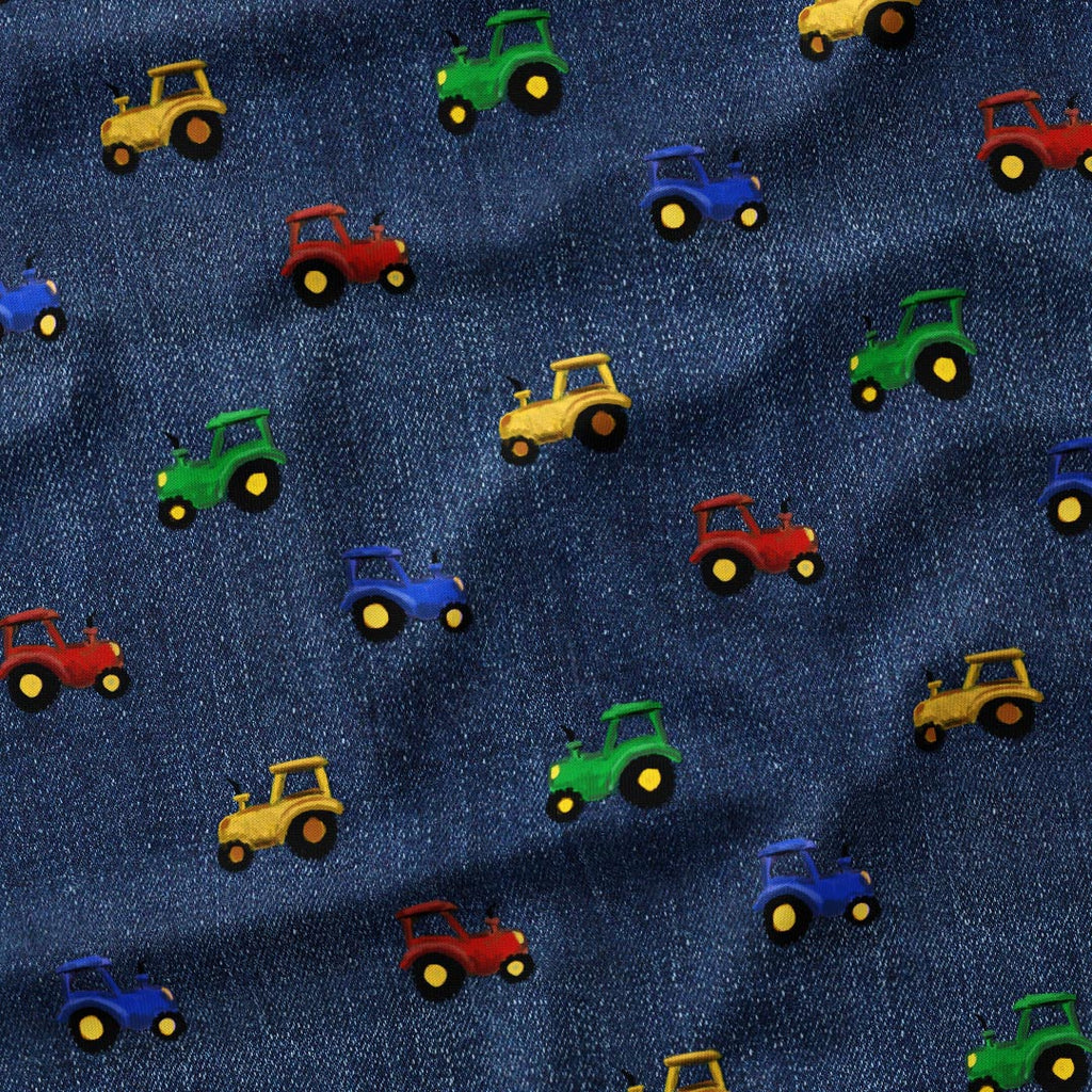 Tractors on Denim Fabric